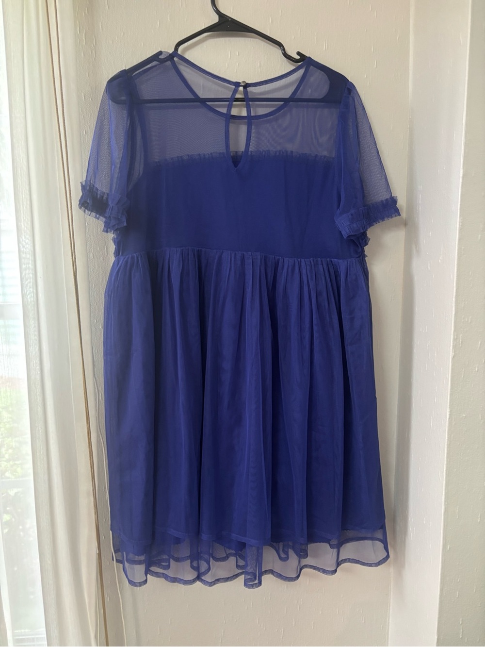 Anthropologie - Sheer Ruffled Babydoll Tunic Dress - Electric Blue - Picture 4 of 4
